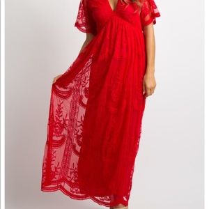 Pink blush red lace scallop maxi dress size small